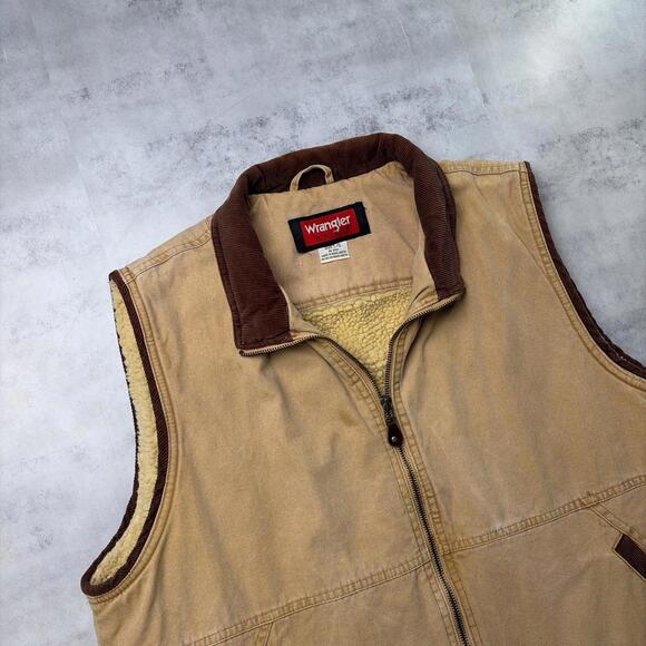Vintage Tan Wrangler Hero Sherpa Lined Canvas Workwear Vest - Picture 4 of 8